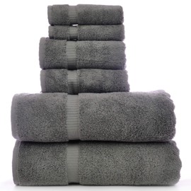 Luxury Hotel & Spa Collection, Quick Dry 100% Turkish Cotton, 700 GSM, Eco Friendly Towel, Bathroom and Kitchen Dobby Border Towels, 2-Bath Towel, 2-Hand Towel, 2-Washcloth (Bundle Set of 6, Gray)