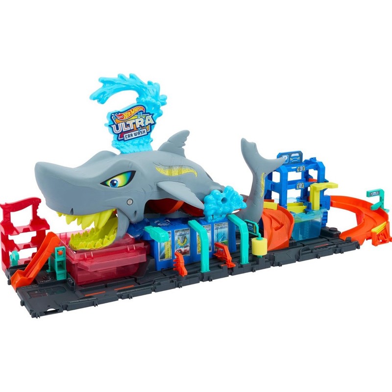 Hot Wheels HTN82 Ultra Shark Car Wash Track Set w/