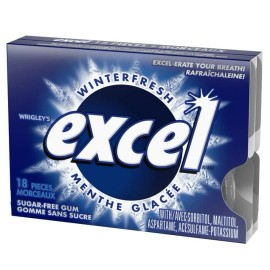 EXCEL, Winterfresh Flavored Sugar Free Chewing Gum, 18 Pieces, 3 Packs, 25g