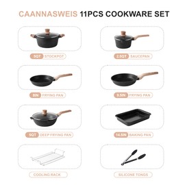 Pots and Pans Set - Caannasweis Nonstick Granite Stone Cookware Sets, Induction Frying Pans for Cooking, PFOS PFOA Free, Baking or Roasting Black
