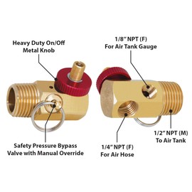 Performance Tool W10056 Colector de Tanque de Aire con Puerto de llenado, válvula de Bola y derivación de Alivio, Dorado