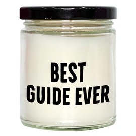 Birthday Unique Gift Ideas for Guide Lovers - Funny Best Guide Ever 9oz Vanilla Soy Candle, Vanilla-Scented, Soy Wax, Black Lid, Sublimation Printed Label, Gifts from Men to Women, Friends, Family