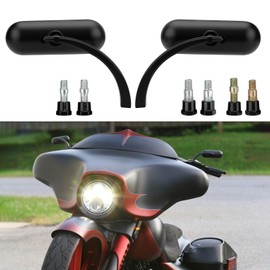 RIDLOG Universal Motorcycle Oval Mirrors with Long Stems, Fit for Honda Kawasaki Suzuki, 360 Degree Adjustable 8MM 10MM Mini Oval Rearview Mirrors Sportster Street bike Cruiser (Black)
