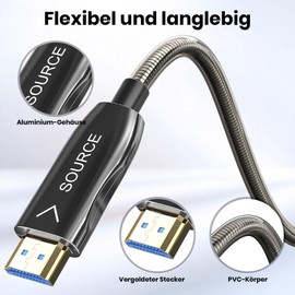 Siwket 8K HDMI Fibre Optic Cable 5 m, Steel Armour Optical HDMI 2.1 Cable 48 Gbps Ultra High Speed 8K @ 60Hz 4K @ 120Hz Dynamic HDR eARC Dolby HDCP 2.2 & 2.3 for HDTV/Projector/Home Cinema/TV Box