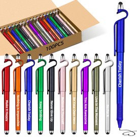 100 Pcs Motivational Ballpoint Pens Batch, Office Snarky Phone Holder and Touch Screen Stylus Pen, Black Ink Encouragement Quotes,Inspirational Gifts For School And Corporate Office Supplies