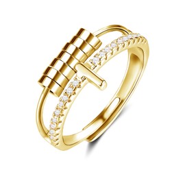 Estrellique Silver Anxiety Rings, 925 Sterling Silver Anxiety Fidget Ring, Open Adjustable Anti-Stress Decompression Rings, 5/7 Balls Spinner Ring for Anxiety Women Man Girls, Cross Anti-Anxiety Ring,