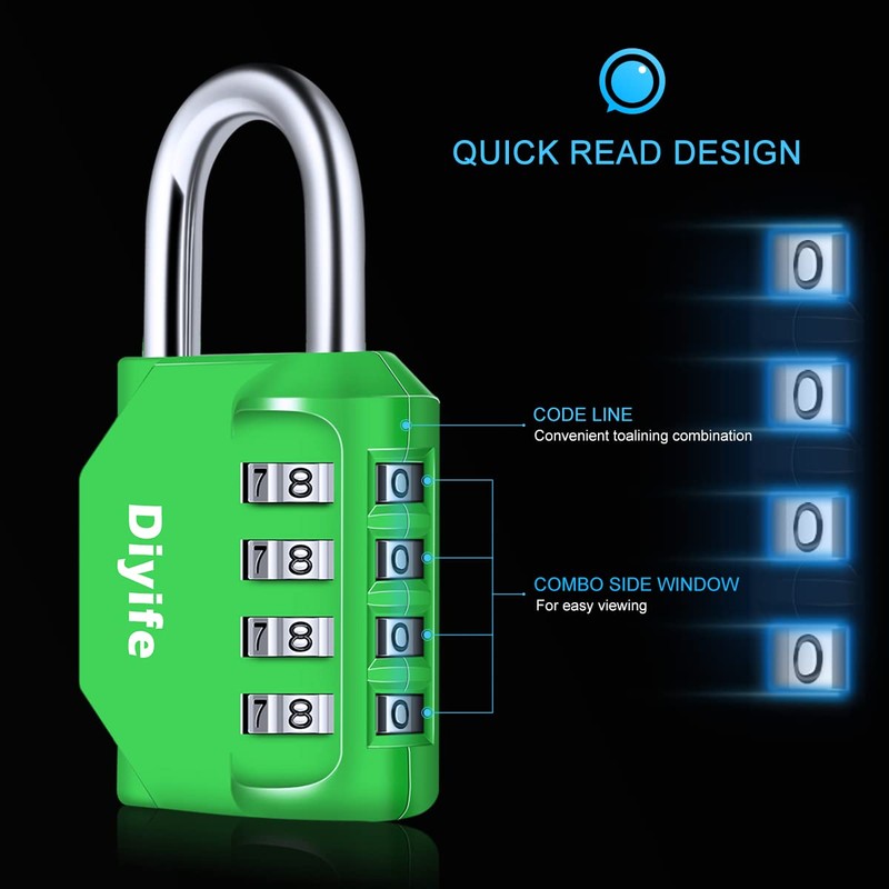 Combination Padlock, Diyife Heavy Duty 4 Digit Padlock Weatherproof Outdoor