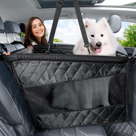 Pecute Dog Car Seat, Back Seat Extender for Dogs, Upgraded Sofa Leather, Breathable Mesh Sides, Hard PVC Panels Bottom Support to 330 lbs, for Cars/Mid-Size SUV/Small Truck