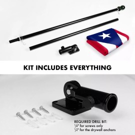 G128 Flag Pole 6FT Black & Puerto Rico Puerto Rican Flag 3x5FT Combo Printed 150D