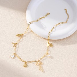 Charm Necklace for Women Shell Necklace 14K Gold Plated Starfish Pearl Heart Pendant Summer Beach Necklace Ocean Jewelry Gifts (Beach Charms)