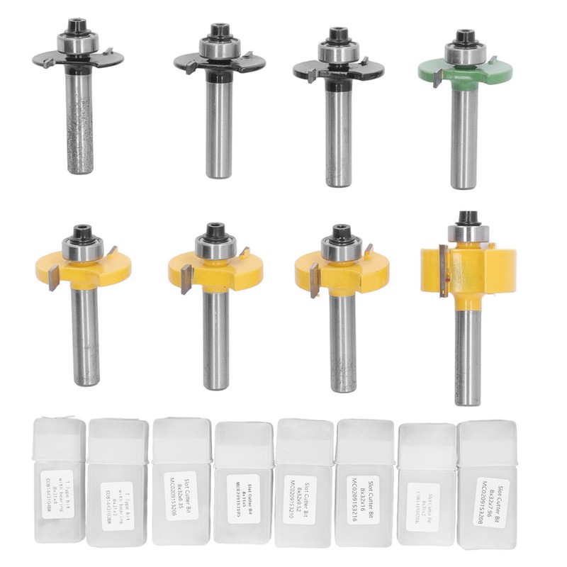 8Pcs Router Bit Groove Cutter Bit Set T Shape Wood
