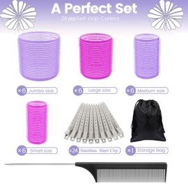 50PCS Hair Rollers Set,Velcro Rollers for hair - eco-friendly Nylon Material,4-sizes for Various Curls - Perfect for Styling and Volume,60 45 36 25mm/24pc velcro rollers & 24pc Curl Clips