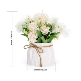 Yibaijia Artificial Flowers with Vase, Realistic Hydrangea Roses Silk Flowers Arrangements, Fake Flowers in Pot for Home Decoration, Wedding Table, Window, Living Room, Bedroom, Office, Party Deco(White)