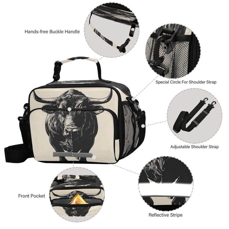 ALAZA Black Bull Kids Lunch Box Girls Boys Insulated Lunchbox