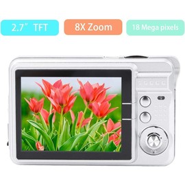 18MP Megapixel Digital Camera with 2.7" LCD Screen, Rechargeable Battery, HD Photo and Video for Indoor, Outdoor Photography for Adults, Kids (Silver)