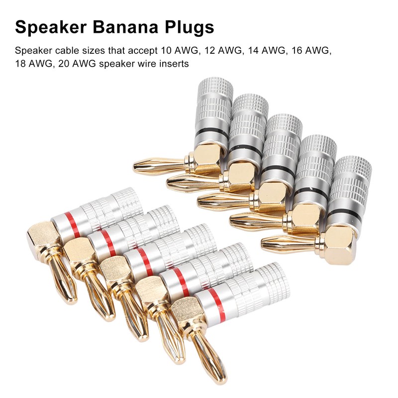 10 Pcs Banana Plugs 24K Copper Gold Plated Aluminum Case