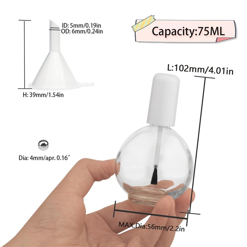6PCS Large Capacity 75ML Empty Nail Polish Bottles with Brush,