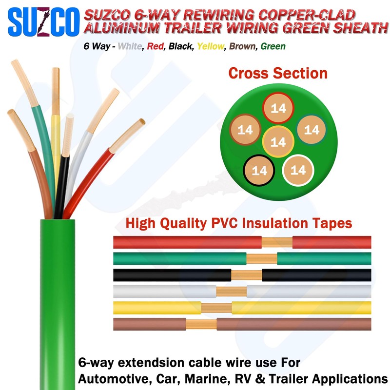 Enough 14AWG 100FT 6 Way Trailer Wire Harness - Green