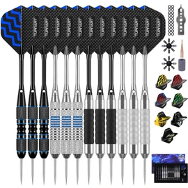 Turnart Darts Metal Tip Set - Steel Tip Darts Darts Set Professional Metal Darts Dart Board Set 12 Pcs 24 Gram 20 O-Rings Aluminum Darts Shafts 24 Extra Flights Darts Tool