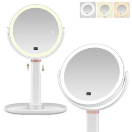 GOMIPURU Magnifying Makeup Mirror with Light and 30X/1X Magnification, Digital Display, Dual-Side Touch Control, 3 Light Modes, 360° Rotation, 2-Sided Height Adjustable Makeup Mirror with Lights
