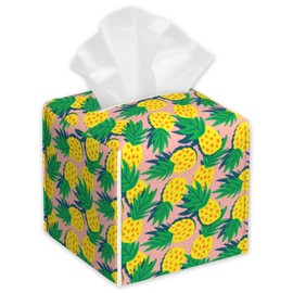 Summer Pineapples Tissue Box Cover,PU Leather Tissue Box Holder Square,Modern Home Decoration for Bathroom Living Room Kitchen Office Car,5.2"×5.2"×5.2"