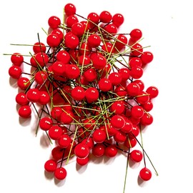 100pcs Mini Artificial Red Berries Christmas Fake Berries Decor on Wire for Christmas Tree Decorations Flower Wreath DIY Craft Ornament