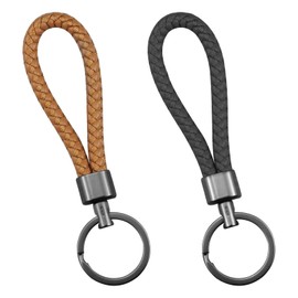 Zfseyuh Pack of 2 leather key fobs, black key rings made of braided leather, ideal for cars, key rings and decorations, universal for men and women, Brown and black