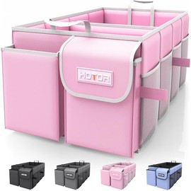 HOTOR Trunk Organizer for Car - Car Organizer, Foldable Trunk organizer for SUVs & Sedans, Sturdy Car Organization for Car Accessories, Tools, Sundries, Pink, 2 Compartments, 23.6"×14.2"×10.6"