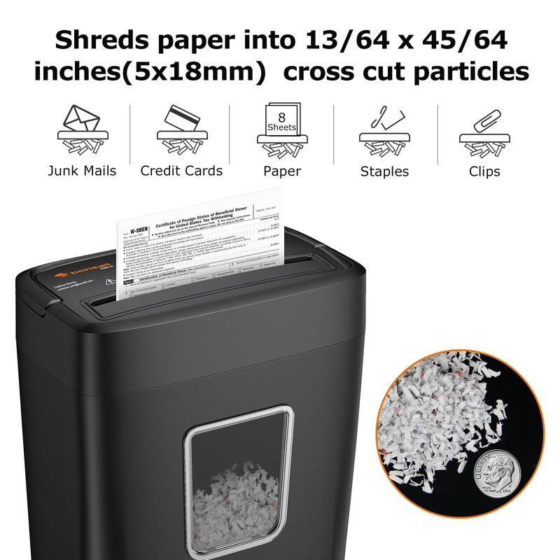 Bonsaii Paper Shredder, 8-Sheet Crosscut Shredder with 4.2 Gallon Bin