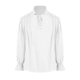 Mens Pirate Medieval Shirt Renaissance Costume Cosplay Victorian Gothic Tee Viking Vampire Tops White