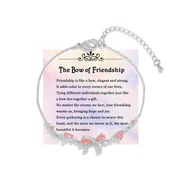 DivaGlamz Bow Zircon Bracelet - Friendship Is Like A Bow For Women, Adjustable Ribbon Bow Beaded Chain White Pink CZ Friendship Bracelets To My Best Friend Fashion Gifts Jewelry, Large, Copper, no