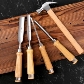 Sevender 4PCS Carpenter Chisel Wood Chisel with Wooden Handle and Steel Edge 6/12/18/24mm