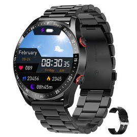 Générique PPG+ECG Monitoring Men's Smartwatch Screen 1.28 High Definition 240 x 240px, Sports Modes, Waterproof, iOS/Android, Voice Assistant, Heart Rate (Black)