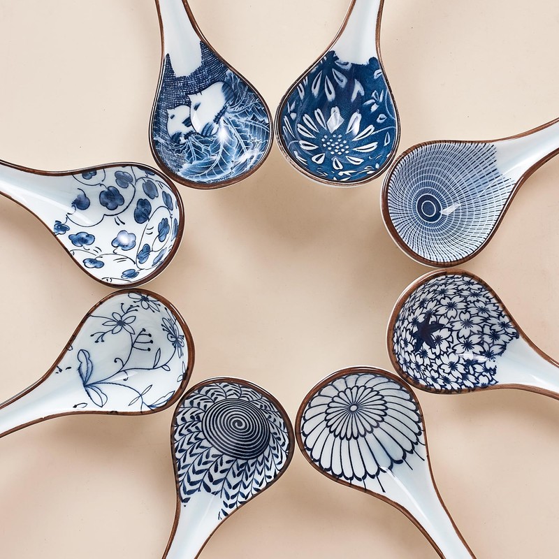 Ceramic Asian Soup Spoons, Easy to Hold, Long Handle Perfect