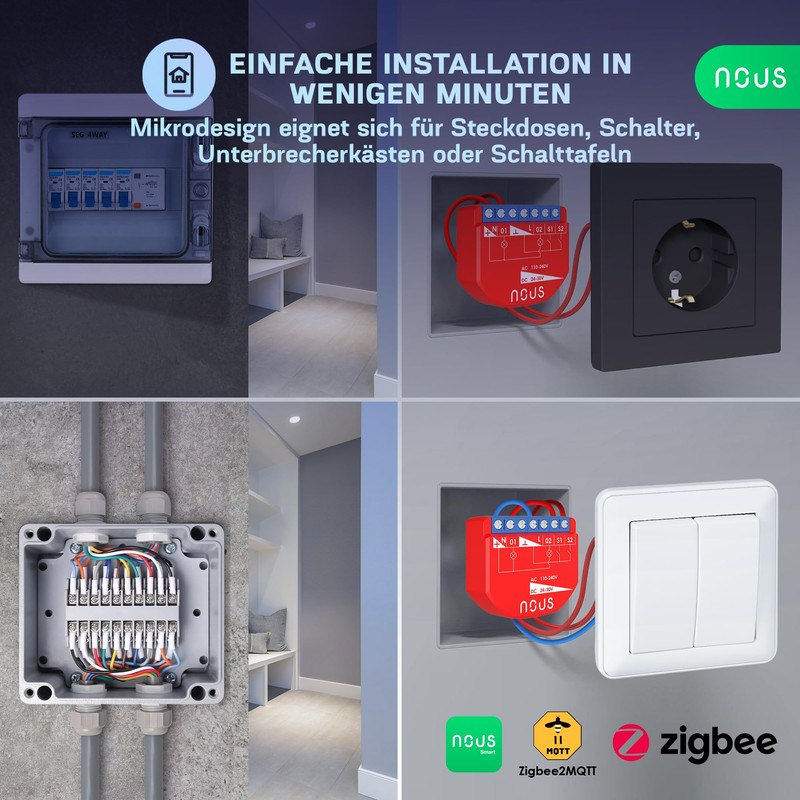 NOUS ZigBee Smart Switch Module mit Leistungsmessung, 2 Kanäle, AC
