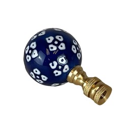 Royal Designs, Inc. Blue Porcelain Ball with White Ornament Design Finial for Lamp Shade, Polished Brass