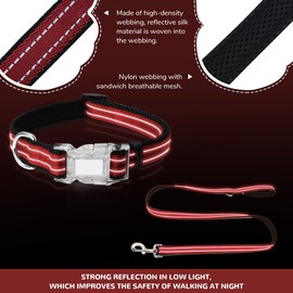 Pawhuggies Reflective Dog Collar and Leash Set for Small Dogs, 4 FT/5 FT Dog Leash, Handle with an O-ring, Adjustable Mesh Padded Small Dog Collar with Quick Release Buckle-Red