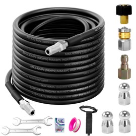 LycorTrade Sewer Jetter Kit for Pressure Washer 100FT, 5800PSI Water Jet Drain Cleaner Hose with 4 Sewer Jetting Nozzles, 1/4 Inch NPT Corner, Waterproof Tape and Handle Strap