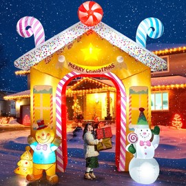 Lanstics 10FT Christmas Inflatables Arch for Outdoor Decoration, Xmas Gingerbread Man Snowman Blow Up Yard Decorations with Built-in LED Lights for Garden Lawn Outdoor Yard Winter Holiday Supplies