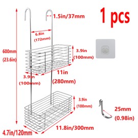 Antrader Hanging Shower Rack,Shower Caddy Hanging with Hooks,Hung on the Faucet or the Door,the Back Hook Can be Rotated,No Drilling,304 Stainless Steel,Double Layer-Silver