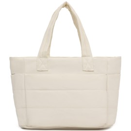Bagtopia Quilted Tote Bags for Women, Lightweight Puffer Tote Bag with Laptop Compartment and Trolley Sleeve, Large Puffy Shoulder Bag Handbag for Travel, Work, Gym, Beige