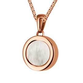 Quiges Rose Gold Stainless Steel 12mm Mini Coin Pendant Holder and White Shell Coin with Box Chain Necklace 42 + 4cm Extender