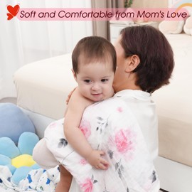 david's kids 4 Pack Baby Muslin Swaddle Blankets, 100% Cotton Swaddling Blankets Wrap for Boys Girls, Ultra Soft Breathable Receiving Blanket, New Born Essentials,Pink Floral