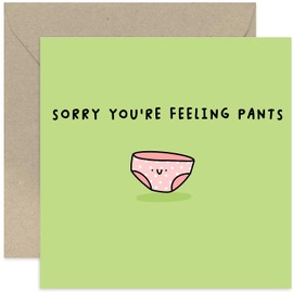 Old English Co. Funny Thinking About You Card - 'Sorry You're Feeling Pants' Sympathy Card for Women or Men - Get Well Soon Card for Him or Her - Colleague, Friend, Family | Blank Inside