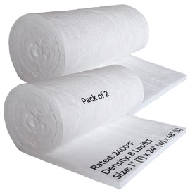 2 Pcs Ceramic Fiber Blanket - 1" Thick x 24" x 48", 8# 2400F Rated High Temp Fireproof Insulation for Fireplace, Wood Stove Baffle, Furnace, Forge, Chimney, Boiler, Pizza Oven, Dishwasher Insulation