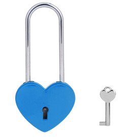 VeYocilk Love Lock Heart Padlock,Blue Single Heart Wish Lock with Key for Lovers Wedding,Valentine's Day,Anniversary,Travel(with Key)