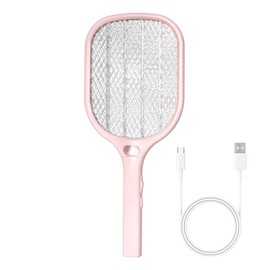 Electric Fly Swatter Racket 3000V Bug Zappers, Mosquito Zappers USB Rechargeable, 1200mAh Mosquitoes Killer Lamp & Fly Zappers with 3 Layer Safety Mesh for Home, Bedroom, Kitchen, Patio (1, Pink)
