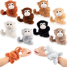 Liliful 8 Pack Kids Gifts Stuffed Animal Cat Slap Bracelets, First Day Back to School 8 Inch Plush Wrist Cute Snap Bracelet Birthday for Boys Girls Child Bulk Item Pet Adoption Party Favors(Monkeys)