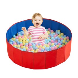 Mineup Baby Ball Pit, 80cm Foldable Baby Ball Pit, Kids Play Ball Pool, Portable Ocean Ball Pit, Playhouse Playpen Ocean Ball Pool for Baby Toddler Boys Girls Indoor Outdoor Nursery Playpen Red