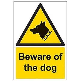 V Safety 63006AU-R Beware Of The Dog Sign - Portrait - 200mm x 300mm - 1mm Rigid Plastic, Black/Yellow